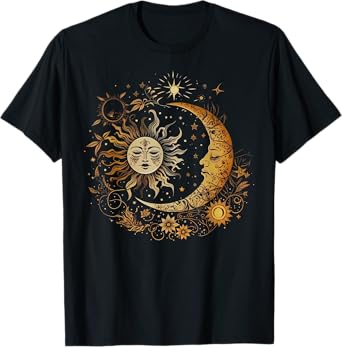 Vintage Celestial Sun Moon Flower Astrology Moon Phases T-Shirt
