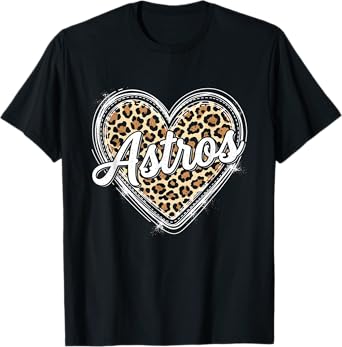 Astros Heart Graphic Leopard Outfits For Women And Girls T-Shirt