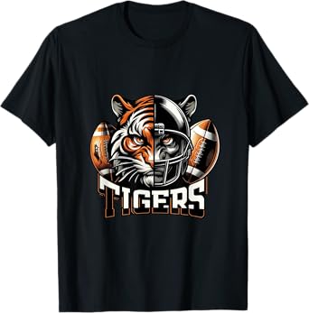 Tigers Football School Sports Fan Team Spirit Graphic Tee T-Shirt