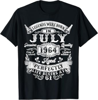 Legend Were Born in July 1964 Vintage 61st Birthday Men Dad T-Shirt