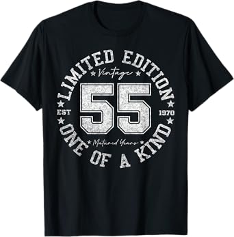 Retro One Of a Kind Shirts For Men Women 2025 55th Birthday T-Shirt, Unisex-Adult, Short Sleeve, T-Shirt, Black, Small