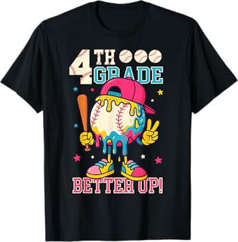 4th Grade Back To School Baseball Drip Ice Cream Game On T-Shirt