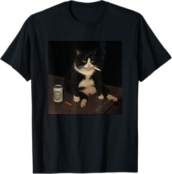 Cigarette Kitten Funny Gen Z Smoking Cat Meme Stupid Beer T-Shirt