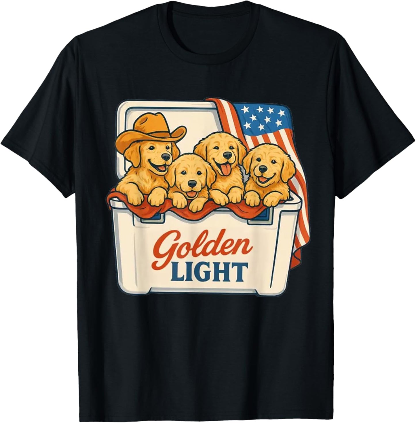 Golden Light Golden Retriever Patriotic Us Flag 4th Of July T-shirt