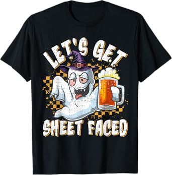 Let's Get Sheet Faced Funny Ghost Beer Halloween Party T-Shirt