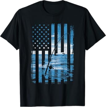 Fishing American Flag Fish Fisher Fisherman Bass USA Dad Men T-Shirt