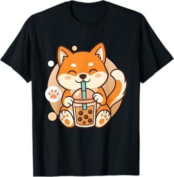 Cute Shiba Inu Dog Bubble Boba Tea Anime Kawaii Neko Gift T-Shirt