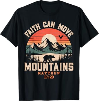 Faith Can Move Mountains Retro Sunset Bible Verse Christian T-Shirt