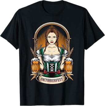 Oktoberfest Woman Wearing a Dirndl Dress Beer Outfit T-Shirt