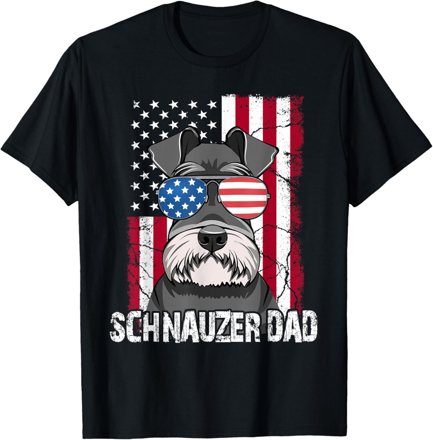 Mini Schnauzer Dad Dog Fathers Day Gift USA Flag 4th of July T-Shirt