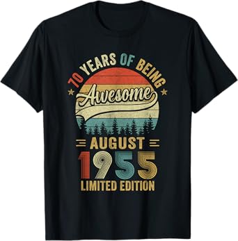 Vintage August 1955 Old 70Th Birthday Men Women T-Shirt