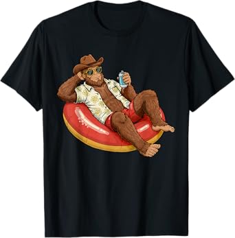 Funny Bigfoot Drinking Beer Chillin On The Float Lake Life T-Shirt