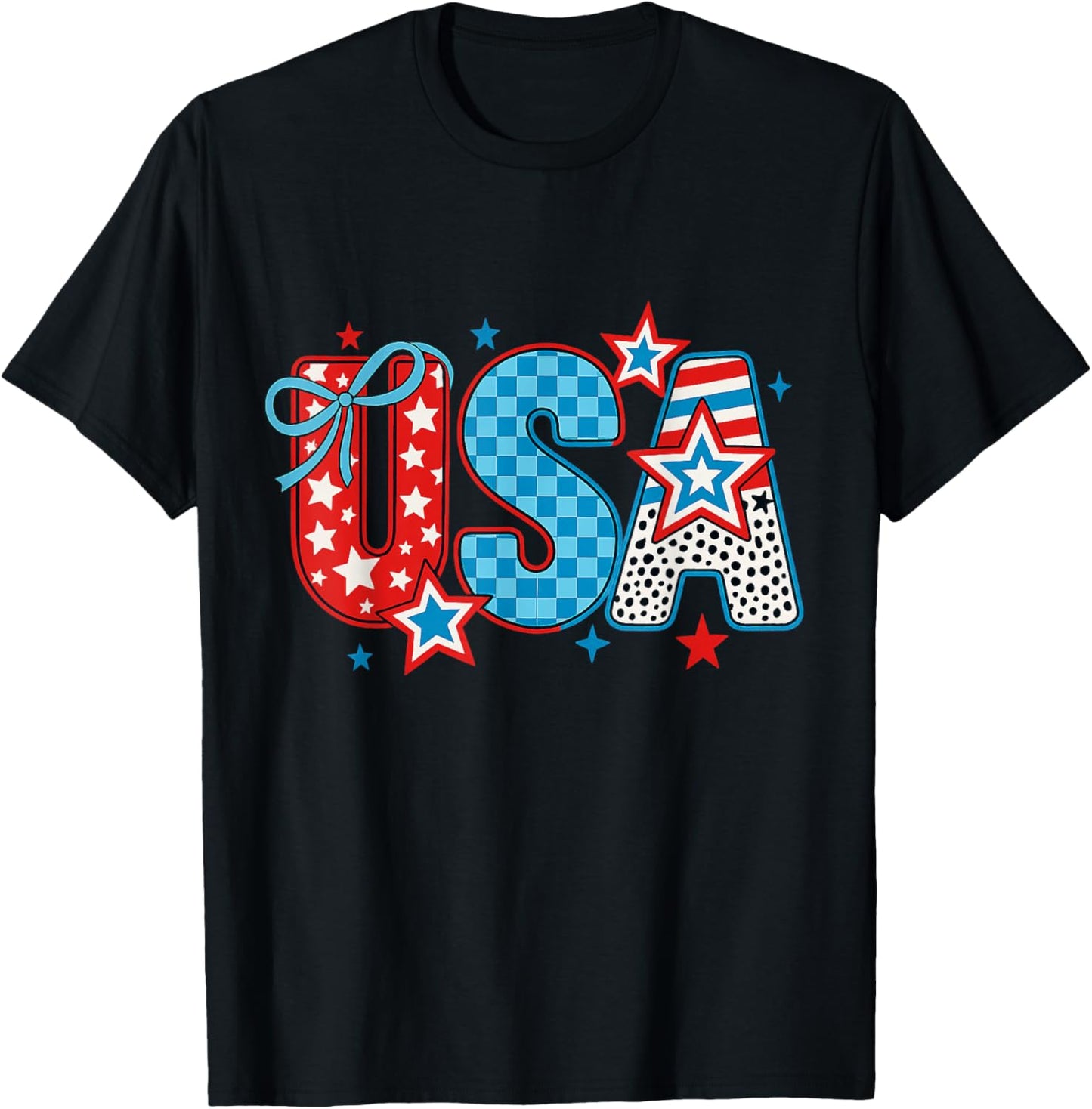 Retro American Flag USA Coquette Bow Patriotic 4th Of July T-Shirt