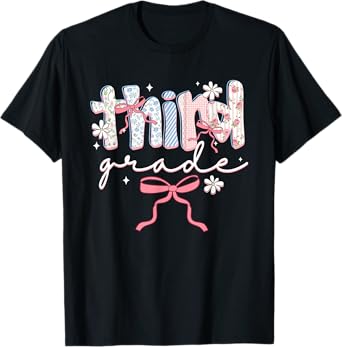 Women Third Grade Teacher Coquette Bow Elementary School T-Shirt