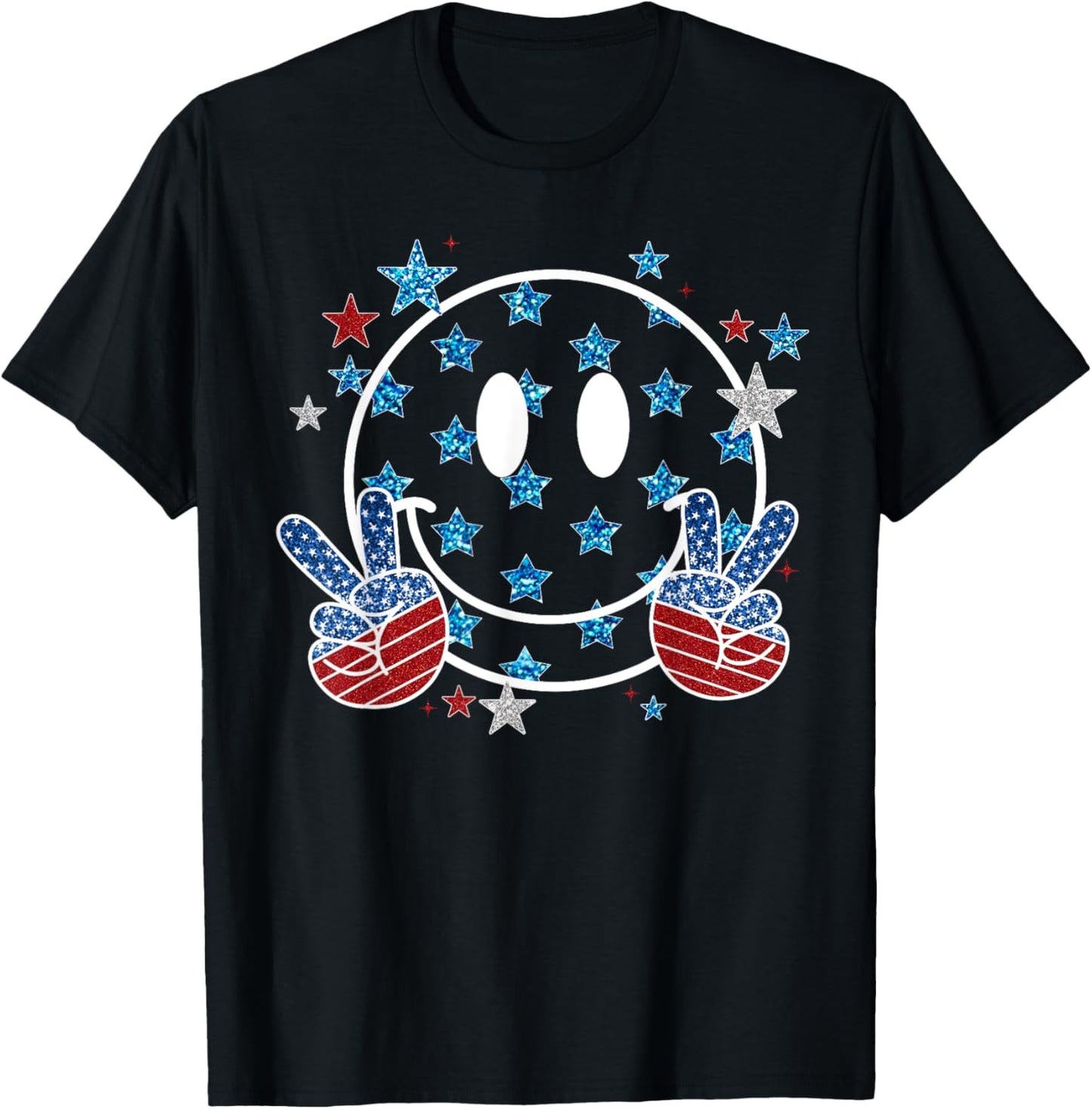 Happy 4th Of July Groovy Smile Face Red White Blue Usa Flag T-shirt