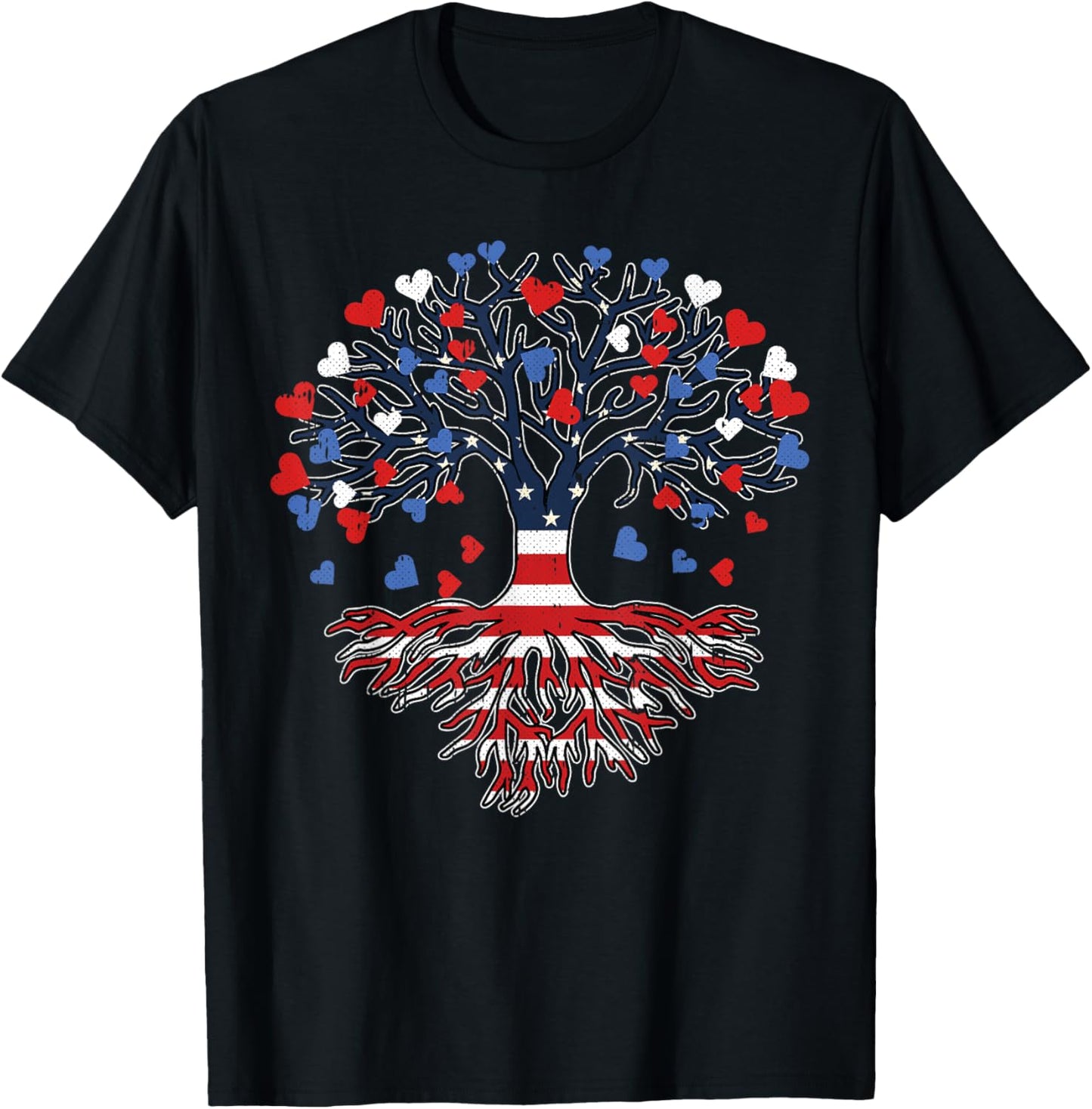 American Tree 4th Of July USA Flag Hearts Roots Patriotic T-Shirt