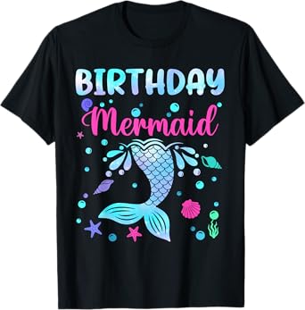 Funny Mermaid Birthday Girl Birthday Squad Party Women Kids T-Shirt