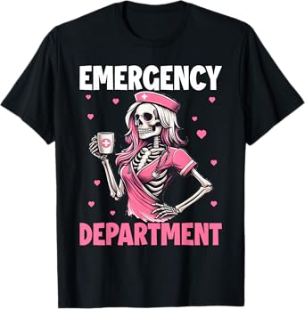 Valentine Er Nurse Emergency Department Room Skeleton Nurse T-Shirt