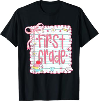First Grade Coquette Bow Pink Preppy Back to School Girls T-Shirt