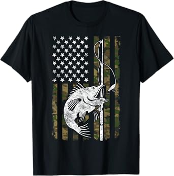 Fishing Camouflage American USA flag Fisherman T-Shirt