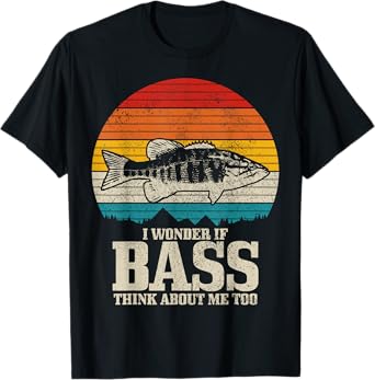 I Wonder If Bass Think About Me Vintage Bass Fishing Fish T-Shirt