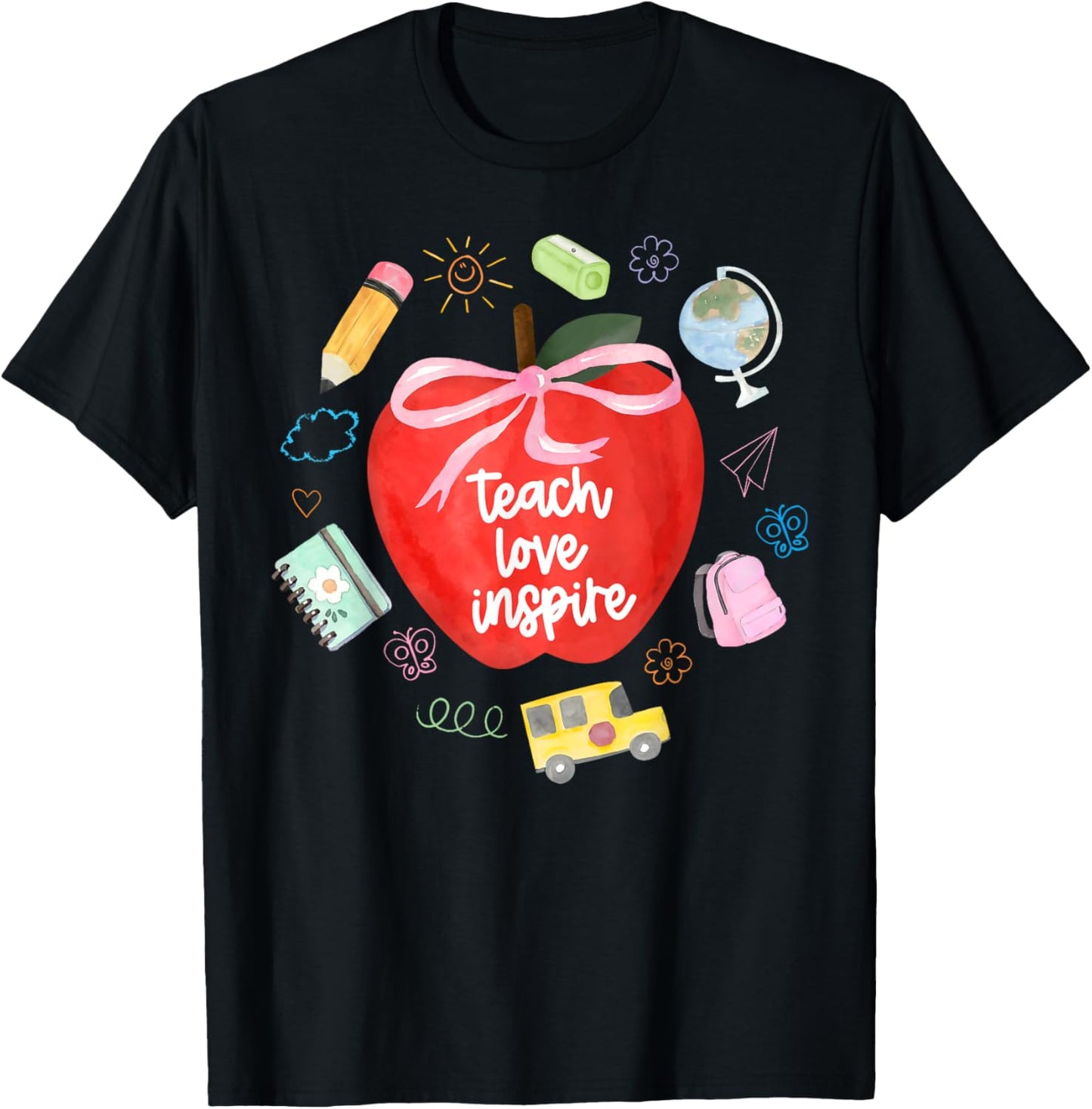 Teach Love Inspire Teacher Coquette Bow Apple Back To School T-shirt by TeeBrew