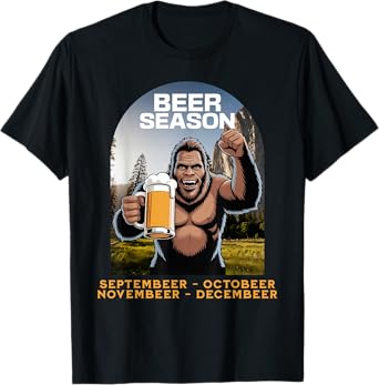 Beer Season, Funny Bigfoot Sasquatch Drinking Tailgate Party T-Shirt