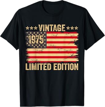 50th Birthday Shirt for Him Her Vintage 1975 American Flag T-Shirt