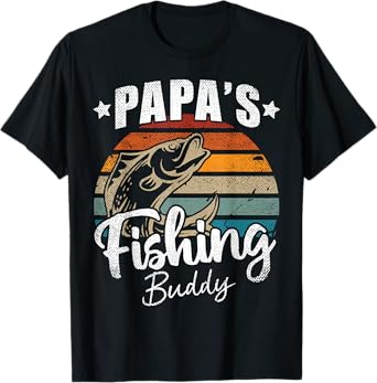 Vintage Papa's Fishing Buddy Kids Funny Retro Sunset fish T-Shirt