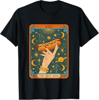 Witchy Hot Dog Tarot Shirt Vintage Astrology Food Meme T-Shirt for Men Women Kids