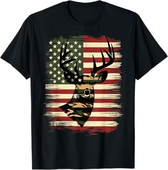 Camo American Flag Hunting Deer Hunter T-Shirt