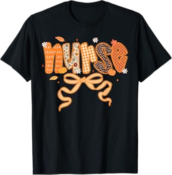 Thankful Nurse Fall Thanksgiving Stethoscope Coquette Bow T-Shirt