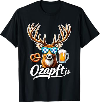 Deer with Sunglasses O'zapft is Bavarian Flag Oktoberfest T-Shirt