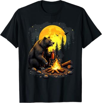 Grizzly Bear Drinking Beer Hiking Camping T-Shirt