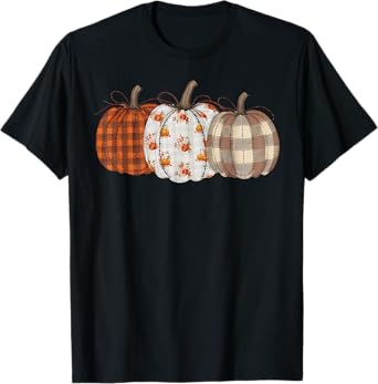 Pumpkin Season Patchwork Thanksgiving Autumn Fall Leaves T-Shirt