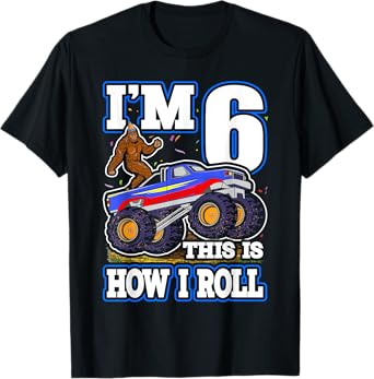 I'm 6 Bigfoot Sasquatch Monster Truck Kids 6th Birthday Boy T-Shirt