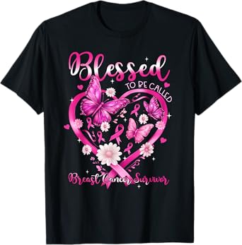 Blessed To Be Called Breast Cancer Survivor Heart Butterfly T-Shirt