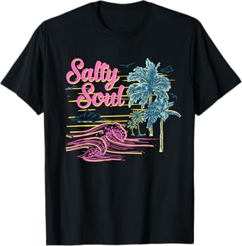 Vintage Palm Tree Beach Vibes Retro Salty Summer Soul T-Shirt