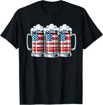 Beer American Flag 4th of July Men Women Merica Drinking USA T-Shirt