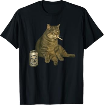 Funny Smoking Cat Meme Cigarette Kitten Drinking Beer Cats T-Shirt