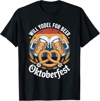 Oktoberfest Will Yodel for Beer Funny Retro T-Shirt