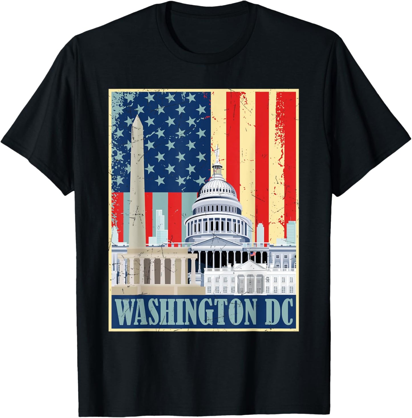 Retro Capitol Hill Washington DC American Flag 4th Of July T-Shirt