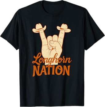 Lonhorn Nation with Cowboy Hats and Hook'em Sign T-Shirt