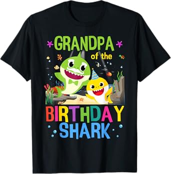 Funny Grandpa Of The Birthday Family Shark Kids Birthday T-Shirt