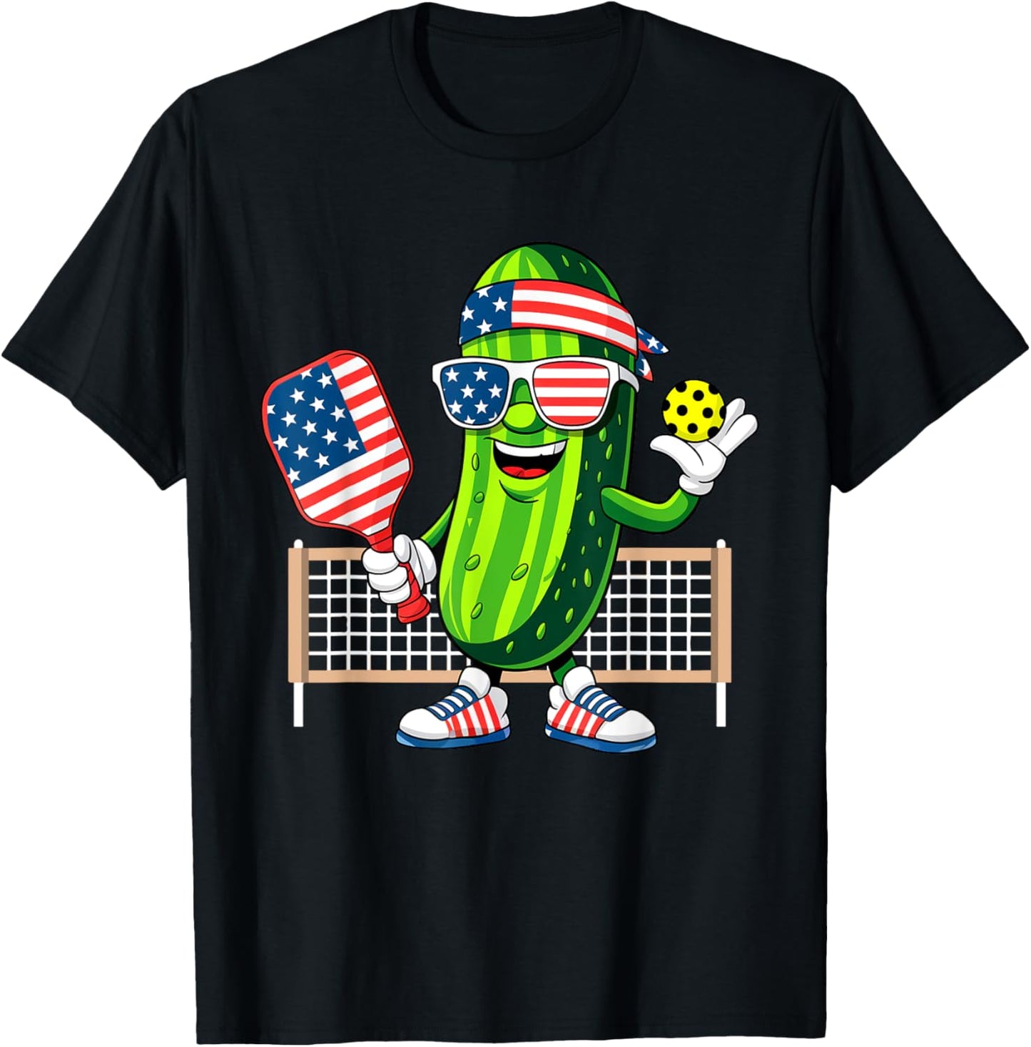 Funny Patriotic Pickle Playing Pickleball Paddle 4th of July T-Shirt