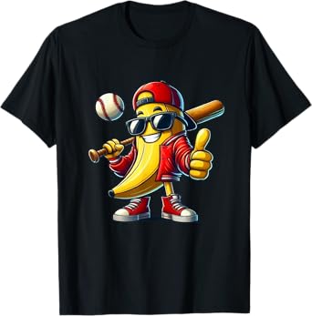 Banana Playing Baseball Fruit Lover Baseball Player T-Shirt