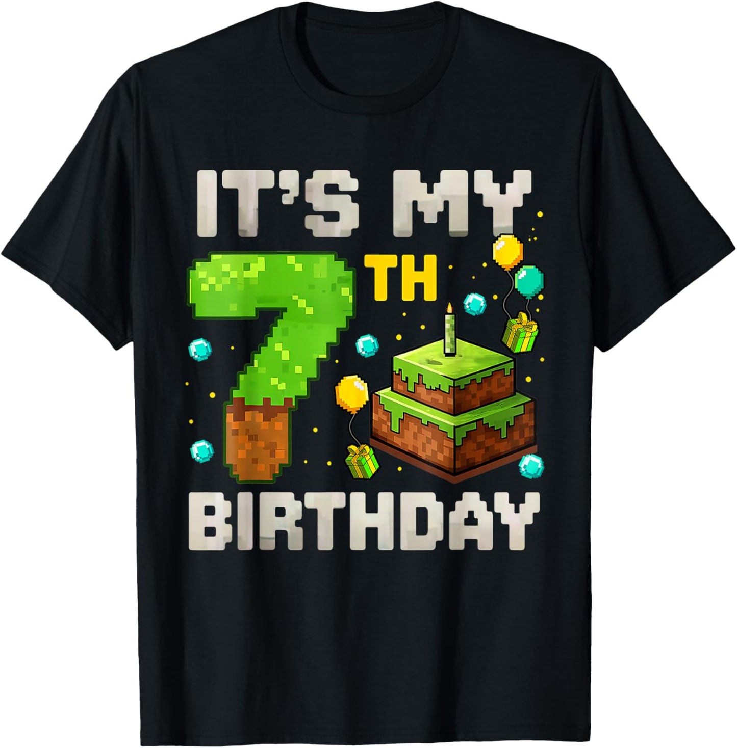 Kids It's My 7th Birthday Gamer Pixel Birthday Boy T-Shirt