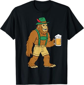 Oktoberfest Funny German Bigfoot Lederhosen Beer Men Costume T-Shirt