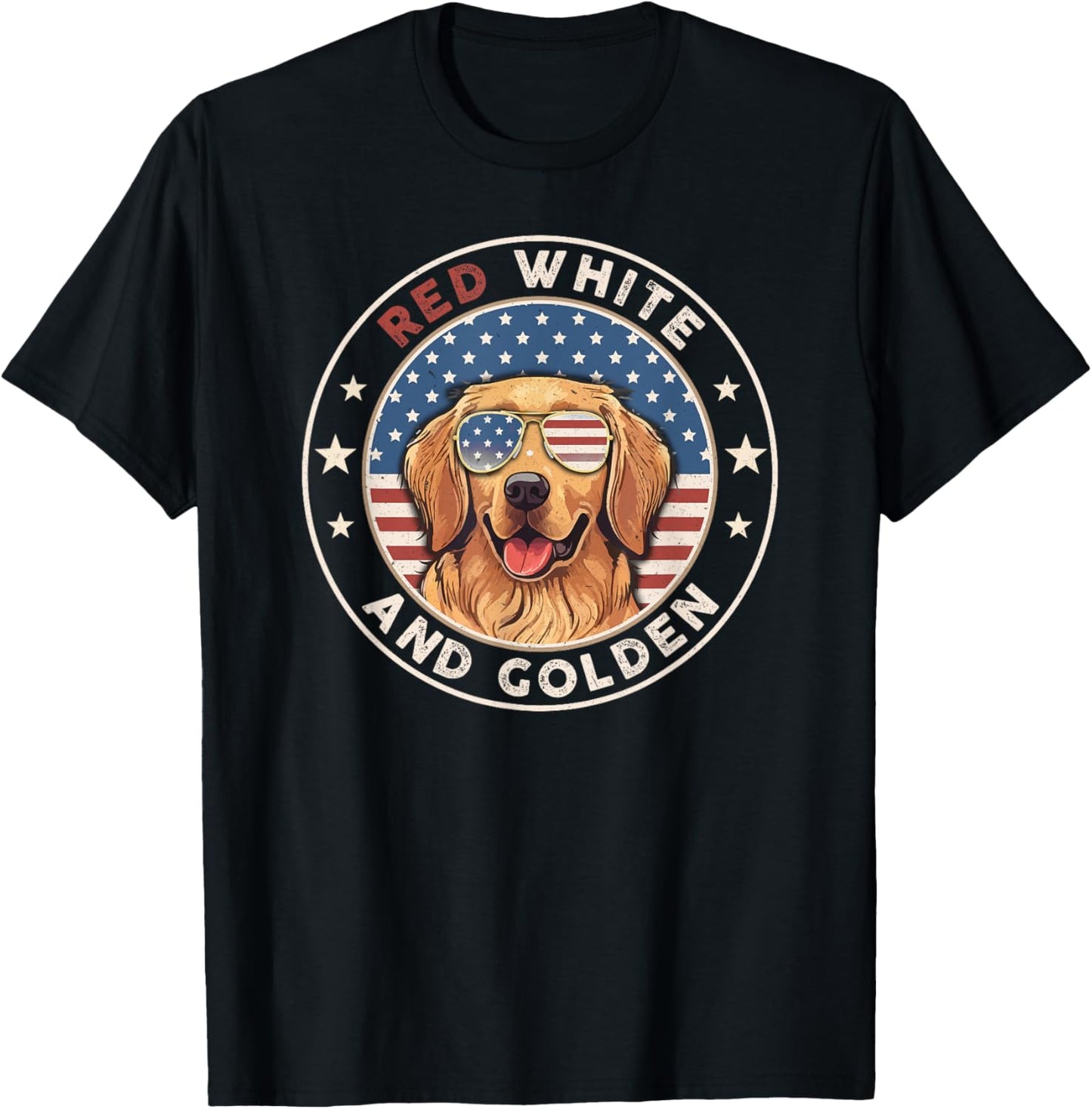 Red White Golden Retriever American Flag 4th of July Gift T-Shirt