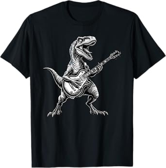 Funny Rock Dinosaur Playing Electric Guitar Music Lover T-Shirt